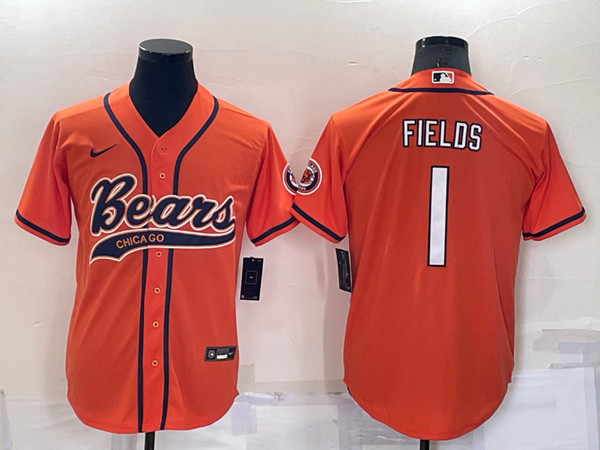 Men's Chicago Bears #1 Justin Fields Orange Cool Base Stitched Baseball Jersey